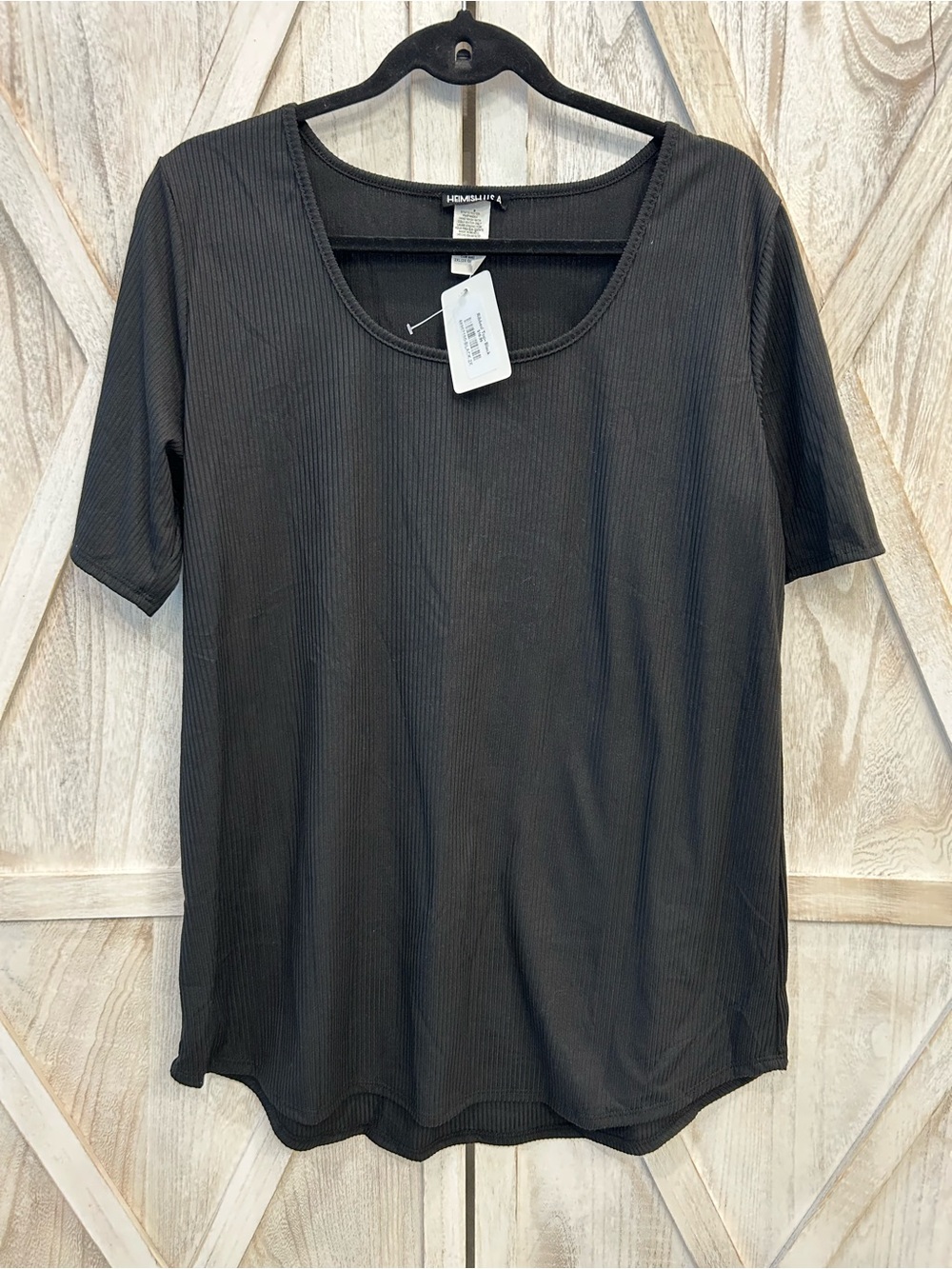 Hemish Black Ribbed Scoop Neck Short Sleeve Top